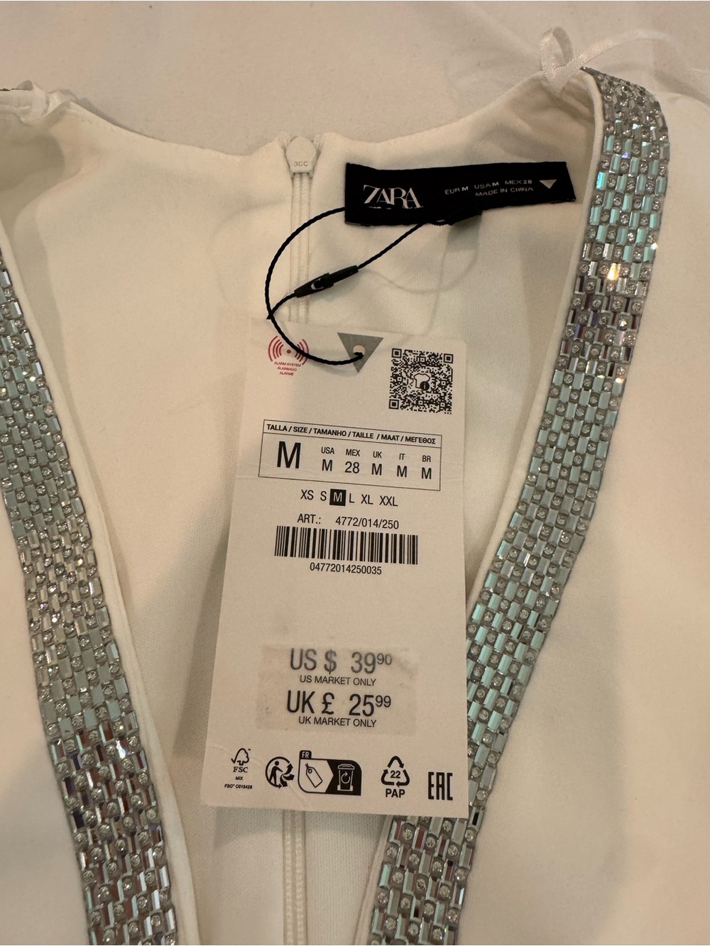 Zara White Rhinestone Embellished Bodysuit NWT Size M - Picture 5 of 10